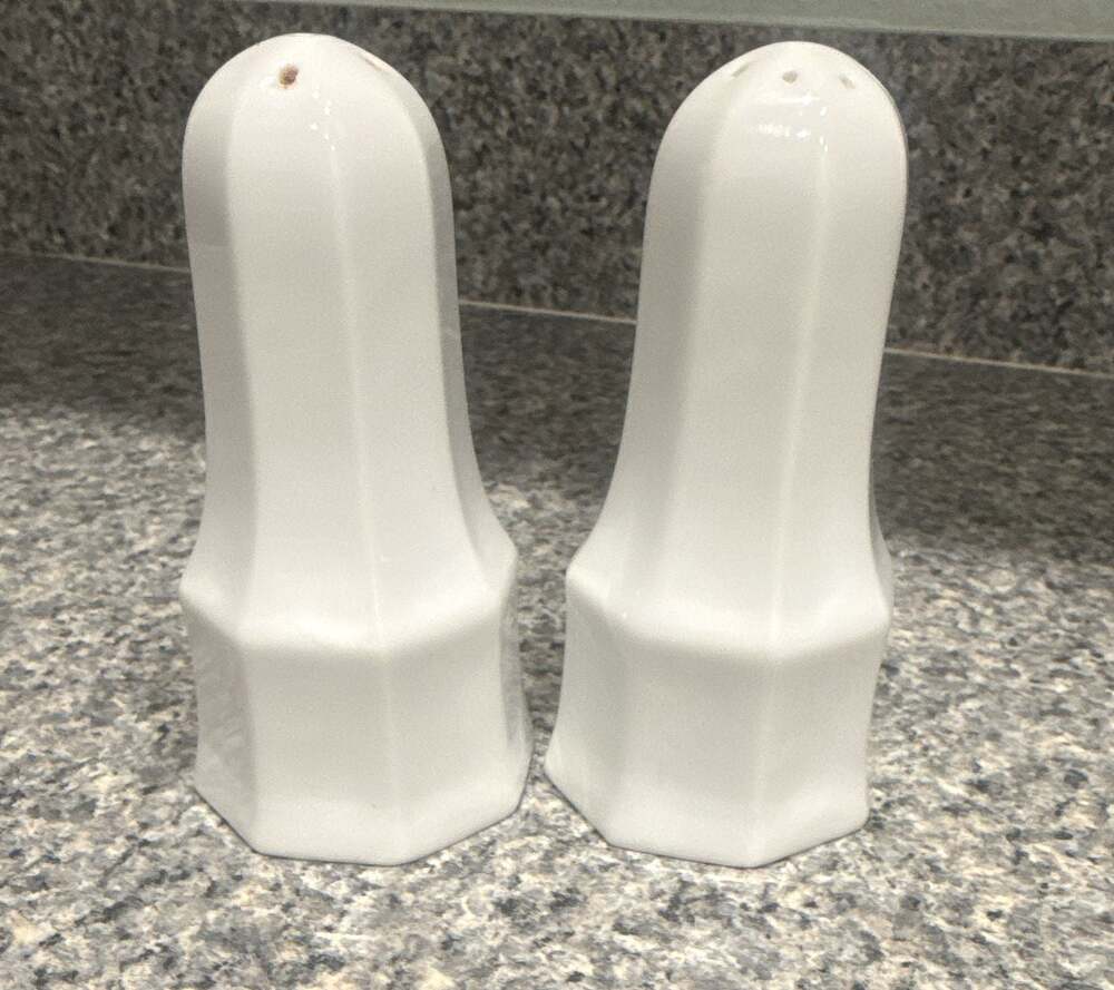 Savoir Vivre Maison Blanche White Octagonal Porcelain Salt and Pepper Shaker Set